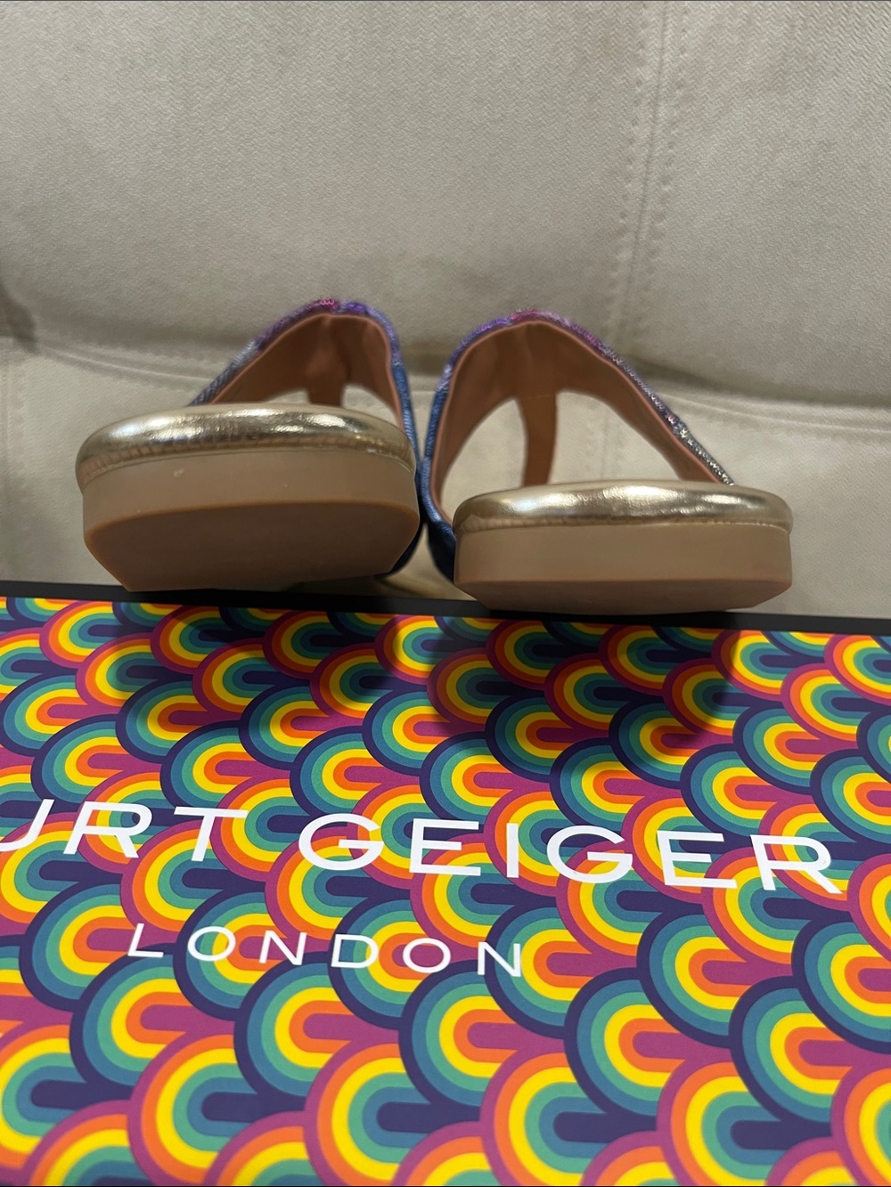 Kurt Geiger Kensington T -Bar Denim Sandal - Picture 7 of 8